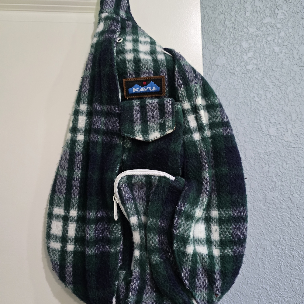 KAVU Forest Green and White Plaid Backpack